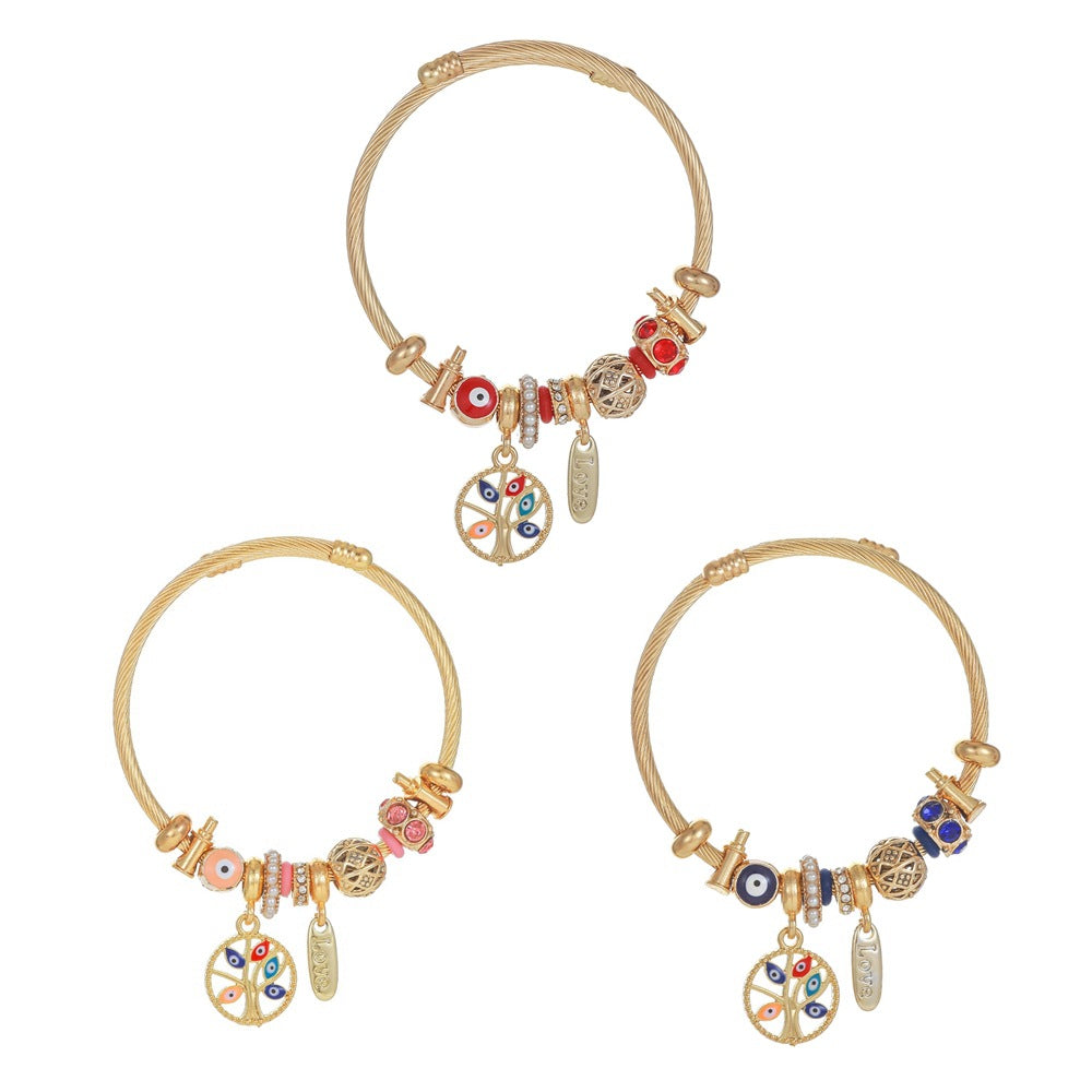 Wholesale Devil's Eye Tree of Life Stainless Steel Open Bracelet